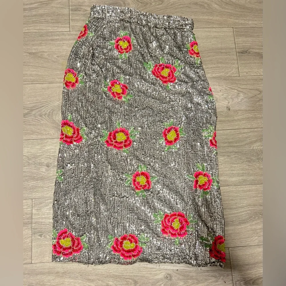 ASOS Edition Midi Skirt in Floral sequin-Silver - Picture 4 of 5